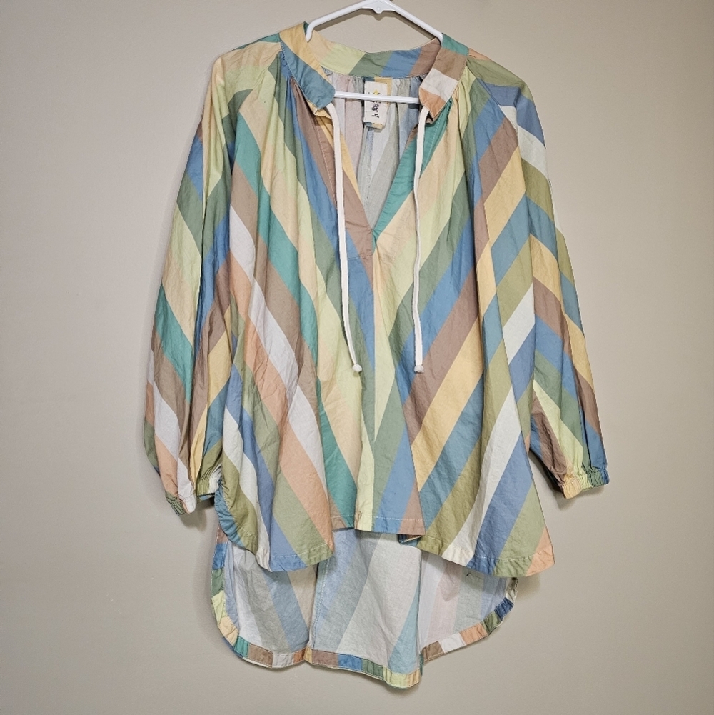 Heel Athens Lab Top Striped Pullover Women's Size XL Peasant Lagenlook Hellenic